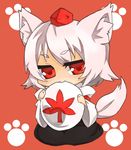  :&gt; animal_ears chibi hat inubashiri_momiji ke-su red_eyes shield solo tail tokin_hat touhou white_hair wolf_ears wolf_tail 