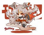  bow cigarette crossover fang fire fujiwara_no_mokou fusion grin gurageida hair_bow head_wings long_hair red_eyes silver_hair smile smoke solo suspenders touhou translated ultra_series ultraman_(1st_series) zetton 