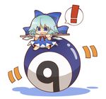  (9) 1girl balancing ball billiards blue_eyes blue_hair bow chibi cirno cue_ball gurageida hair_bow minigirl open_mouth pole ribbon solo touhou wings 