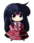  :3 black_hair bow chibi dress hands_on_hips houraisan_kaguya long_hair pink_eyes rikumaru smile solo touhou 