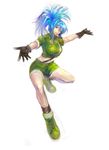  bad_id bad_pixiv_id bangs blue_eyes blue_hair boots full_body gloves leona_heidern navel shorts simple_background solo the_king_of_fighters unco_(pixiv457393) 