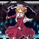  bad_id bad_pixiv_id blonde_hair cape dress drill_hair elly hat holding holding_scythe ribbon scythe smile solo tamago_gohan touhou touhou_(pc-98) yellow_eyes 