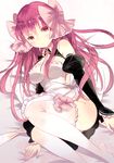  amane_(dream_c_club) bow detached_sleeves domotolain dream_c_club dream_c_club_(series) hair_bow pink_hair red_eyes solo thighhighs 