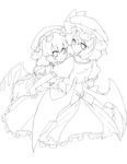  ariyoshi_gen bad_id bad_pixiv_id bat_wings flandre_scarlet greyscale hat highres lineart monochrome multiple_girls remilia_scarlet short_hair siblings sisters touhou wings 