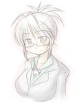  akizuki_ritsuko folded_ponytail formal glasses idolmaster idolmaster_(classic) idolmaster_2 ponytail smile solo suit wagomu17 