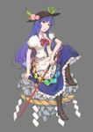  ayasaka bad_id bad_pixiv_id boots cross-laced_footwear food fruit hat high_heels highres hinanawi_tenshi keystone lace-up_boots long_hair peach shoes sitting solo sword sword_of_hisou touhou weapon 
