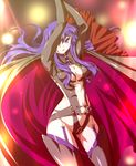  arms_up boots breasts cape center_opening cleavage crotch_flap ka2 large_breasts long_hair macross macross_frontier navel o-ring o-ring_top purple_hair sheryl_nome solo stage_lights thigh_boots thighhighs 