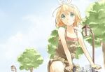  bad_id bad_pixiv_id bicycle blonde_hair booota camisole green_eyes ground_vehicle hair_ornament hairband hairpin kagamine_rin lamppost short_hair solo tree vocaloid 
