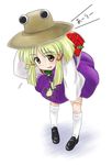  :d backpack bag bent_over blonde_hair brown_hair dress extra_eyes eyebrows eyebrows_visible_through_hair full_body hat keroro keroro_gunsou loafers long_sleeves md5_mismatch moriya_suwako open_mouth purple_dress satsuki_harunobu shoes smile solo standing sweater text_focus thighhighs touhou white_background white_legwear zettai_ryouiki 