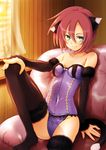  animal_ears bare_shoulders cat_ears cat_tail couch detached_sleeves fur green_eyes hisasi leg_lift lingerie naughty_face original panties red_hair short_hair sitting smile socks solo tail thighhighs underwear 
