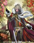  cape flower glasses gloves red_eyes silver_hair solo sword takayama_toshiaki watermark weapon yuukyuu_no_sharin 