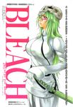  arrancar bleach copyright_name facial_mark green_hair kubo_taito long_hair nelliel_tu_odelschwanck official_art skull solo sword weapon 