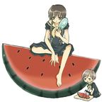  barefoot food fruit hasekura_rei maria-sama_ga_miteru multiple_girls shimazu_yoshino tsunpun watermelon 