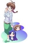  adjusting_eyewear akane_yuki akizuki_ritsuko chibi chihyaa glasses hagiwara_yukiho highres idolmaster idolmaster_(classic) idolmaster_1 kisaragi_chihaya multiple_girls puchimasu! smile yukipo 