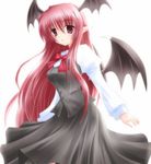  bat_wings blush bow demon head_wings koakuma long_hair pink_hair pointy_ears shirotsuki_kouta skirt solo touhou wings 