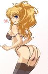  arched_back ass blonde_hair blue_eyes bra caryo excellen_browning heart lingerie one_eye_closed panties skindentation solo strap_slip super_robot_wars tabigarasu thighhighs underwear underwear_only 