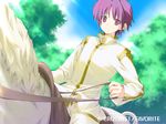  game_cg happy_margaret! horse kokonoka purple_eyes purple_hair reins reverse_trap short_hair solo tsuwabuki_akira watermark 