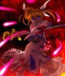  bow energy_ball fire highres lyrical_nanoha magazine_(weapon) magical_girl mahou_shoujo_lyrical_nanoha mahou_shoujo_lyrical_nanoha_a's mutsuki_(moonknives) purple_eyes raising_heart red_bow red_hair solo staff takamachi_nanoha torn_clothes twintails white_devil 