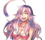  :d ^_^ ahoge bangs bikini breasts cleavage closed_eyes getsumento_heiki_miina hair_between_eyes hair_over_breasts happy large_breasts laughing long_hair mutsumune_escartin o-ring o-ring_bikini o-ring_top open_mouth pink_hair pro sidelocks simple_background smile solo swimsuit underboob upper_body wavy_hair white_background 