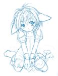  animal_ears artist_request blue galaxy_angel mint_blancmanche monochrome sketch solo 