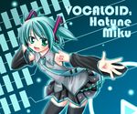  aqua_hair aqua_neckwear boots detached_sleeves hatsune_miku makino_(ukiuo) necktie short_hair solo thigh_boots thighhighs vocaloid zettai_ryouiki 