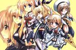  bad_proportions bardiche beret blonde_hair blue_eyes bow breasts brown_hair buckle chibi dual_persona fate_testarossa fingerless_gloves gloves hair_ornament hair_ribbon hat jacket kouno_hikaru large_breasts long_hair looking_at_viewer looking_away lyrical_nanoha magical_girl mahou_shoujo_lyrical_nanoha_strikers multiple_girls older open_clothes open_jacket open_mouth profile purple_eyes raising_heart red_bow red_hair ribbon schwertkreuz short_hair skirt skirt_set sleeveless smile staff takamachi_nanoha thighhighs time_paradox twintails uniform very_long_hair waist_cape x_hair_ornament yagami_hayate younger zettai_ryouiki 