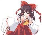  bow brown_eyes brown_hair detached_sleeves hair_bow hakurei_reimu imuraya_ayuka long_hair solo touhou 