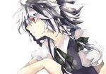  bad_id bad_pixiv_id braid fori hair_ribbon izayoi_sakuya maid red_eyes ribbon short_hair silver_hair solo touhou 