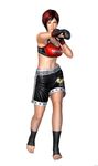  3d absurdres barefoot boxing_gloves breasts brown_eyes dead_or_alive dead_or_alive_5 fighting_stance full_body gloves highres large_breasts mila_(doa) mixed_martial_arts navel official_art punching red_hair short_hair shorts skirt solo sports_bra sweat toeless_legwear 