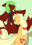  animal_genitalia applejack_(mlp) blonde_hair color cutie_mark duo equine eyes_closed fellatio female feral friendship_is_magic green_eyes hair horse horsecock male mammal my_little_pony oral oral_sex original_character pegasus penis plain_background pony pussy sex snofu spreading straight wings 