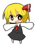  bad_id bad_pixiv_id blonde_hair bow chibi fang hair_bow kiilowolf open_mouth outstretched_arms red_eyes rumia short_hair smile solo touhou white_background 
