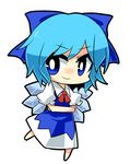  bad_id bad_pixiv_id blue_eyes blue_hair bow chibi cirno dress hair_bow ice ice_wings kiilowolf puffy_sleeves short_hair short_sleeves smile solo touhou white_background wings 