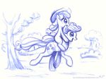  applejack_(mlp) bush cowboy_hat cub cutie_mark equine female feral friendship_is_magic happy hat horse karol_pawlinski kp-shadowsquirrel mammal my_little_pony outside pony riding running sketch smile tree wood young 