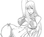  arm_up armpits bb_(baalbuddy) bikini blush breasts greyscale halter_top halterneck huge_breasts long_hair monochrome navel selvaria_bles senjou_no_valkyria senjou_no_valkyria_1 side-tie_bikini solo swimsuit very_long_hair wide_hips 