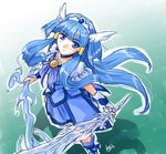  aoki_reika black-yuzunyan blue_dress blue_eyes blue_hair choker crystal_sword cure_beauty dress dual_wielding from_above hair_tubes head_wings holding ice long_hair looking_up magical_girl precure sidelocks signature skirt smile smile_precure! solo sword tiara very_long_hair water weapon wrist_cuffs 