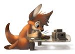  ambiguous_gender big_eyes camera creating_art cute drawing fur hair kangaroo mammal marsupial nude orange_fur orange_hair plain_background polaroid silverfox5213 solo white_background 