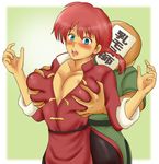  bald blue_eyes blush braid breast_grab breasts cleavage faceless genderswap grabbing large_breasts momo_765 open_mouth pigtail ranma-chan ranma_1/2 red_hair saotome_ranma single_braid 