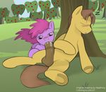  animal_genitalia berry_punch_(mlp) brown_fur brown_hair caramel_(mlp) color cum cutie_mark duo english_text equine erection fatalfox fellatio female feral friendship_is_magic fur hair horse horsecock jobo37 male mammal my_little_pony oral oral_sex outside penis pony purple_fur purple_hair sex sleeping somnophilia straight text tree wood 