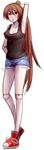  absurdres arm_up armpits bare_legs blush breasts brown_hair cleavage collarbone denim denim_shorts doll_joints full_body green_eyes hand_on_hip heterochromia highres legs long_hair long_image looking_at_viewer medium_breasts older open_mouth pltrgst ponytail red_eyes rozen_maiden shoes short_shorts shorts simple_background sketch sneakers solo standing suiseiseki tall_image tank_top very_long_hair white_background 
