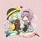  :3 ahoge animal bad_id bad_pixiv_id blush bow cat closed_eyes green_hair hairband hat hat_ribbon heart kaenbyou_rin kaenbyou_rin_(cat) kanitama_(putyourhead) komeiji_koishi komeiji_satori long_sleeves lowres multiple_girls open_mouth pink_eyes purple_hair reiuji_utsuho reiuji_utsuho_(bird) ribbon siblings sisters third_eye touhou wide_sleeves 