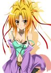  blonde_hair breasts choker cleavage hair_ribbon hair_up long_hair medium_breasts navel oda_nobuna oda_nobuna_no_yabou ribbon skirt solo strap_slip suzaku_(oekaki_no_sekai) yellow_eyes 