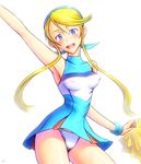 :d bare_shoulders blonde_hair blue_eyes bonnie_(rsg) breasts cheerleader covered_nipples hairband heroman lina_davis long_hair open_mouth panties pom_poms smile solo underwear wristband 