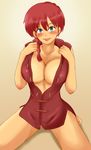  1girl blue_eyes blush braid breasts chinese_clothes cleavage genderswap highres large_breasts looking_at_viewer momo_765 pigtail ranma-chan ranma_1/2 red_hair saotome_ranma single_braid solo tangzhuang tongue 