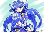  aoki_reika black-yuzunyan blue_dress blue_eyes blue_hair choker cure_beauty dress hair_tubes head_wings long_hair magical_girl precure sidelocks signature smile smile_precure! solo tiara very_long_hair wrist_cuffs 