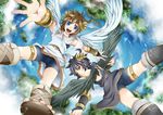  2boys angel angel_wings black_hair blue_eyes brown_hair dark_pit kid_icarus male male_focus multiple_boys nintendo pit_(kid_icarus) red_eyes wings 