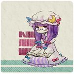  bad_id bad_pixiv_id bespectacled blue_eyes book capelet crescent glasses hat kanitama_(putyourhead) long_hair long_sleeves lowres patchouli_knowledge purple_hair semi-rimless_eyewear solo touhou under-rim_eyewear very_long_hair wide_sleeves 