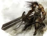  armor beast charr fight guild_wars guild_wars_2 human kekai_kotaki male mammal monster not_furry pose scar solo sword video_games warrior weapon 