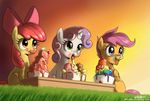  apple apple_bloom_(mlp) banana bow bowl cherry cub cutie_mark_crusaders_(mlp) equine female feral friendship_is_magic fruit green_eyes hair horn horse ice_cream john_joseco mammal my_little_pony pegasus pony purple_eyes scootaloo_(mlp) sitting sunset sweetie_belle_(mlp) table two_tone_hair unicorn wings young 