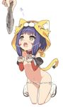  animal_ears animal_hat begging blade_(galaxist) blue_hair collar facial_mark fish flat_chest full_body fundoshi gauntlets hat japanese_clothes lowleg maeda_inuchiyo navel oda_nobuna_no_yabou open_mouth paw_pose sandals simple_background solo tabi tail tiger_ears tiger_hood tiger_tail tongue topless white_background white_legwear 