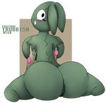  big_breasts blush breasts butt female huge_breasts huztar looking_at_viewer looking_back nintendo pok&#233;mon pok&eacute;mon pussy solo trubbish video_games 